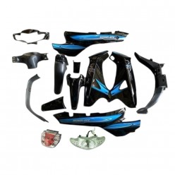 CUB 100 SFC KAPORTA SETİ SİYAH (FAR + STOP) DAHİL / MAVİ STIKERLI