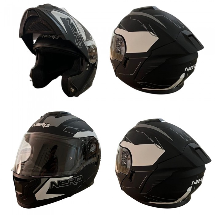 NERO KASK ÇENE AÇILIR 920 MAT SİYAH - GRİ T1 (L)