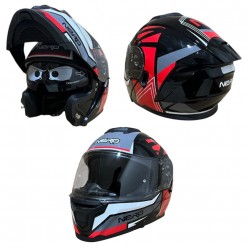 NERO KASK ÇENE AÇILIR 920 SİYAH - KIRMIZI F1 (XL)