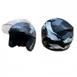 NERO KASK ÇENESİZ 528-1 MAT SİYAH - GRİ E1 (L) (MANUEL VİZÖR)