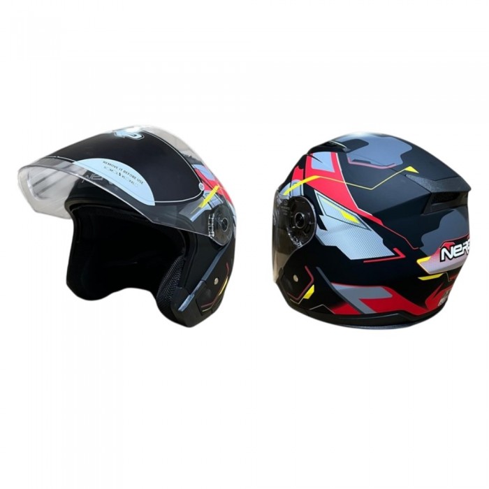 NERO KASK ÇENESİZ 528-1 MAT SİYAH - KIRMIZI E1 (M) (MANUEL VİZÖR)