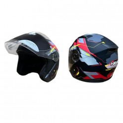 NERO KASK ÇENESİZ 528-1 MAT SİYAH - KIRMIZI E1 (XL) (MANUEL VİZÖR)