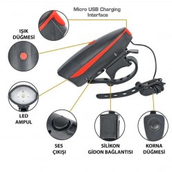Işıklı Bisiklet Kornası Şarjlı KZ-SL7588A