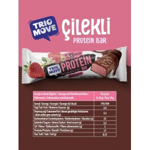 ÇİKOLATA KAPLAMALI 50 GR PROTEİN BAR - ÇİLEKLİ VE SÜTLÜ ÇİKOLATALI %33 PROTEİN, 50 GR x 9 ADET