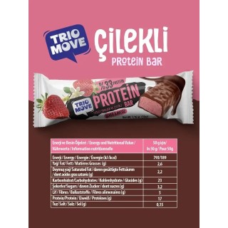 ÇİKOLATA KAPLAMALI 50 GR PROTEİN BAR - ÇİLEKLİ VE SÜTLÜ ÇİKOLATALI %33 PROTEİN, 50 GR x 9 ADET