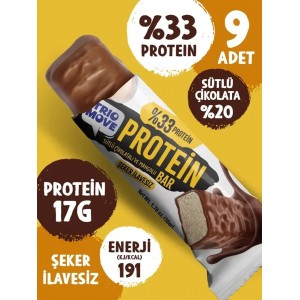ÇİKOLATA KAPLAMALI 50 GR PROTEİN BAR - MANGOLU VE SÜTLÜ ÇİKOLATALI %33 PROTEİN, 50 GR x 9 ADET