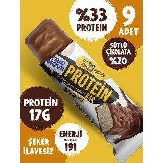 ÇİKOLATA KAPLAMALI 50 GR PROTEİN BAR - MANGOLU VE SÜTLÜ ÇİKOLATALI %33 PROTEİN, 50 GR x 9 ADET